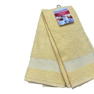 KitchenAid Kitchen Towels 2 Pack Yellow Brand New 16x26 Cotton Ribbed Decor